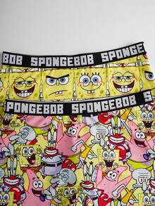 SpongeBob SquarePants | SHEIN Women's Letter Tape Cartoon Pattern Comfortable Boyshorts - Yellow - View 3