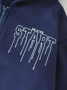 Ontre 2件套Tween Girl字母图案连帽衫和运动裤套装 - 藍色 - 查看 4