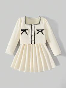 Ontre Ensemble veste à volants en patchwork et jupe plissée pour préadolescentes - Blanc - Voir 1