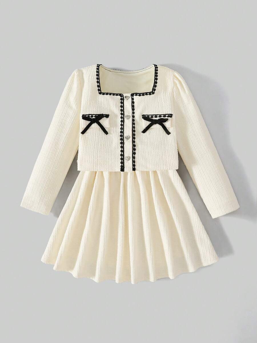 Ontre Ensemble veste à volants en patchwork et jupe plissée pour préadolescentes - Blanc - Voir 1