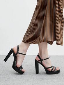 CUCCOO BIZCHIC 女士纯色简约日常穿搭高跟凉鞋 - 黑色 - 查看 3