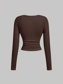 SHEIN MOD Women's 2pcs Women's Scoop Neck Long Sleeve T-Shirts, Earth Tone ,Spring Break Outfits,Summer Holiday Outfits,Valentine's Day,Birthday, Elegant,Retro,Going Out Top Elegant Tops Women Long Sleeve Tops - Multicolor - View 4