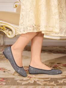 CUCCOO TILAWA Women's Fashionable & Elegant Rhinestone Embellished Flats, Suitable For Commuting Valentine's Day - Grey - View 5