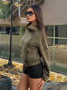 TRNVIE Women's Casual Retro Street Suede Jacket - Olive Green - View 4