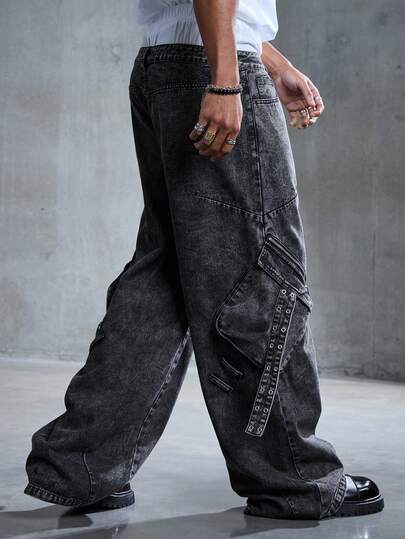 Street Life Jeans cargo casual da uomo lavati e consumati