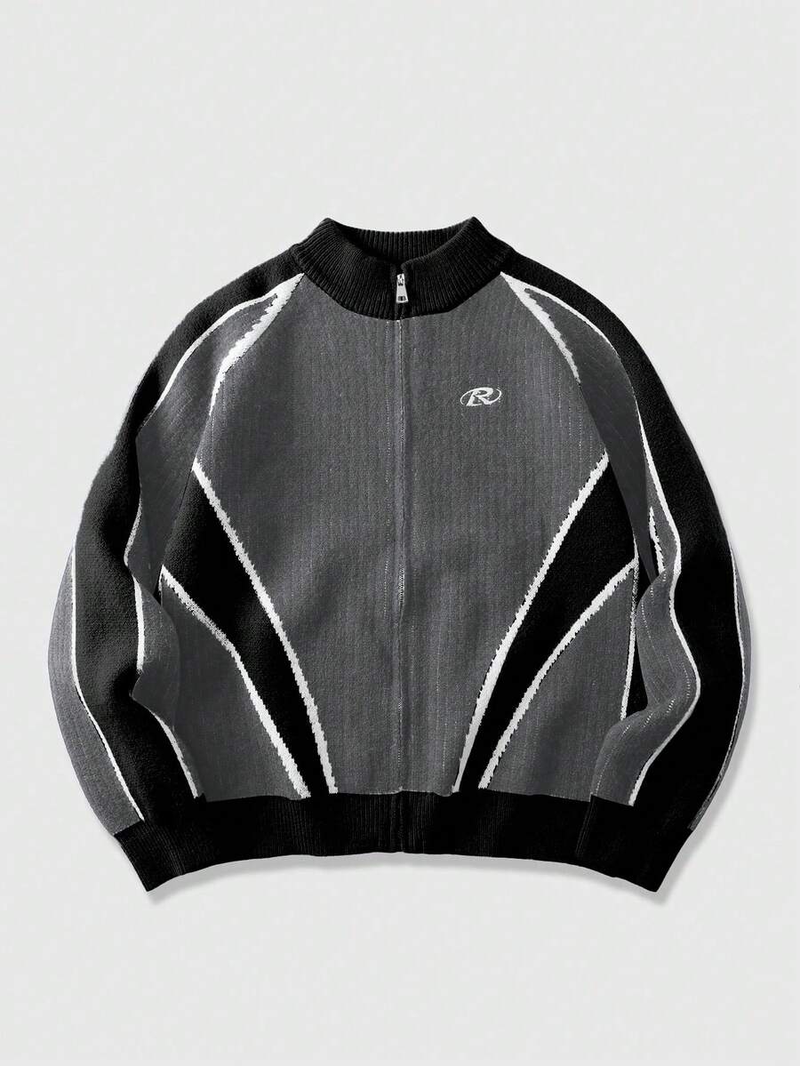 ROMWE MEN 男士休闲撞色拼接开衫，秋冬款