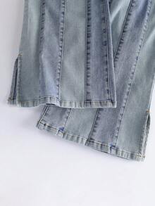 GlowEve 女士休闲百搭喇叭裤脚开衩牛仔裤 - 藍色 - 查看 6