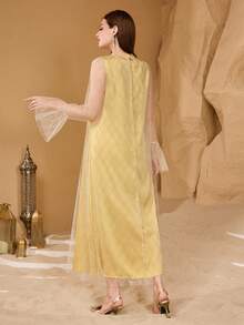 Al Najma Fashionable New Luxury Elegant Beaded Mesh Women's Arabic Style Dress - Yellow - View 2