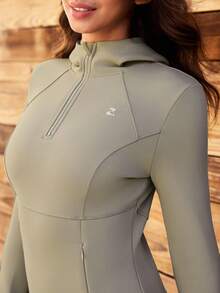 OutZeal Women Soft Warm Fleece Front Half-Zip Thumb Hole Outdoor Sweatshirt Winter Fall Hiking Camping - Khaki - View 11