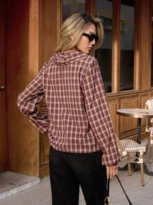 Franclia French Style Ruffled Plaid Blouse For Women - Coffee Brown - View 2