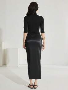Heiryn Women's Fashionable Solid Color Decorative Ring Versatile Skirt - Black - View 6