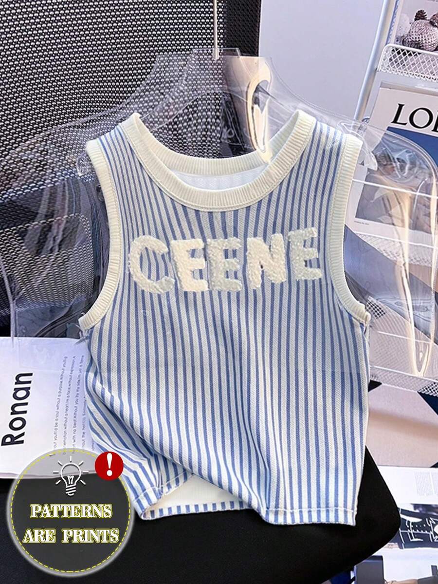 Resyla 女士常规字母条纹圆领休闲背心 - 彩色 - 查看 1