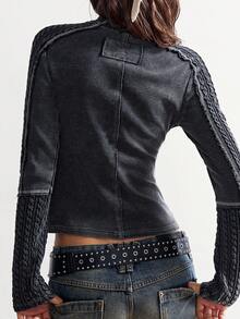 Bohemela Áo thun dài tay cổ đứng dệt kim màu trơn, chất liệu vải pha trộn, thích hợp cho mùa đông, năm mới, Giáng sinh, Lễ tình nhân và các lễ hội âm nhạc dành cho nữ. - màu đen - Xem 9