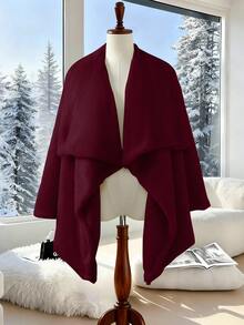 Elenzga Nuevo cárdigan de chal de mujer con textura esponjosa, otoño/invierno - Burdeos - Ver 3