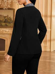 SHEIN Lady Áo khoác blazer tay dài đính sequin chắp vá quyến rũ cho nữ - màu đen - Xem 2