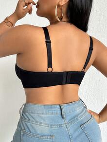 DesireSculpt 1件装加大码蕾丝拼接无钢圈薄罩杯光滑舒适简约支撑全罩杯文胸 - 黑色 - 查看 2