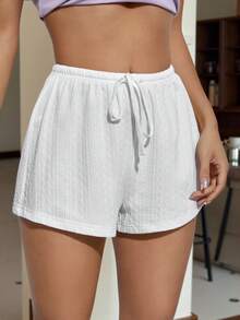 SHEIN EZwear Solid Drawstring Waist Shorts - White - View 5