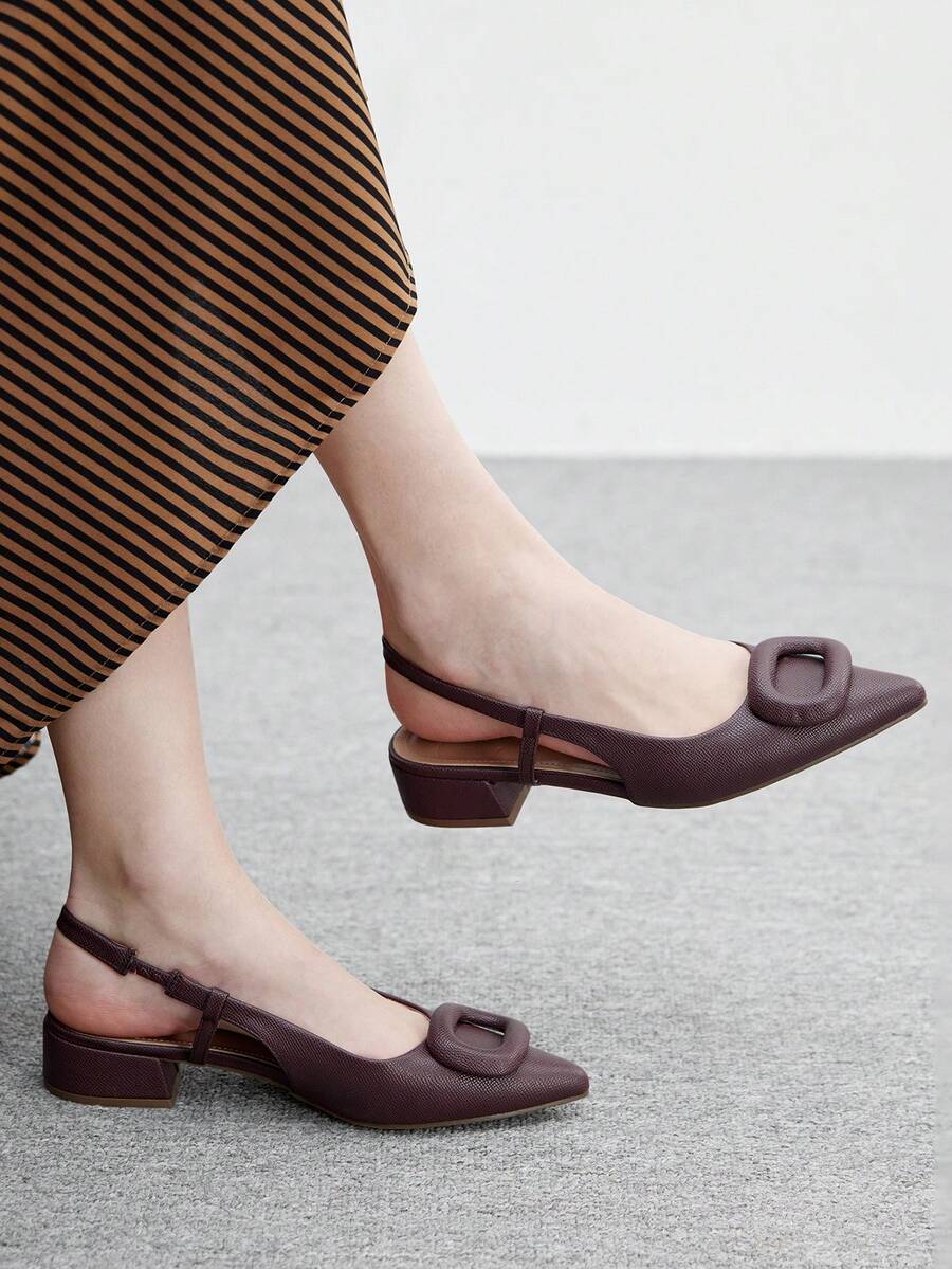 CUCCOO BIZCHIC 女士优雅通勤简约纯色尖头平底鞋 - 咖啡棕 - 查看 1