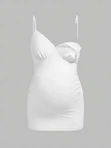 Modmama 孕妇纯色蕾丝拼接褶皱修身吊带背心 - 彩色 - 查看 11