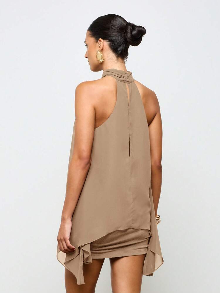 Halterneck Waterfall Asymmetric Tank Top