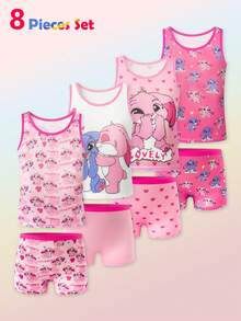 4pcs/8pcs Young Girls Rabbit & Heart Print Cute Simple Sweet Basic Camisole + Briefs Set, Suitable For Inner & Outer Wear - Multicolor - View 1