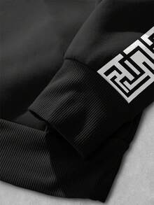 Manfinity Homme 男士大码几何印花连帽衫，秋冬季休闲款 - 彩色 - 查看 4