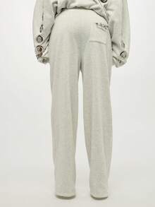 SUMWON 大码高腰宽松版型金属孔眼装饰运动裤休闲舒适家居裤冬季时尚街头服饰 - 白色 - 查看 2