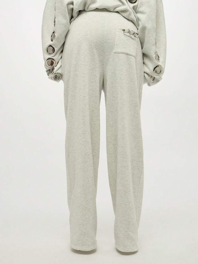 SUMWON Plus Size High Waisted Relaxed Fit Metal Eyelets Grommet Detail Sweatpants Casual Comfortable Lounge Pants Winter Fashion Streetwear