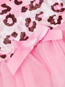 PETSIN 1pc Velvet Leopard Splice Tulle Ruffle Collar Dog Dress For Dogs, Fashion Pet Apparel