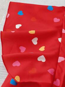 Linhara Plus Size Women's Heart Print V-Neck Puff Sleeve Ruched Decor Casual Elegant Fashion French Romantic Date Versatile Sweet Blouse, Spring/Summer - Multicolor - View 5