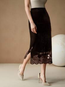 Anewsta Váy ôm sát gợi cảm thời trang thu đông chất lượng cao cỡ tiêu chuẩn cho nữ viền ren thêu - Cà phê nâu - Xem 4