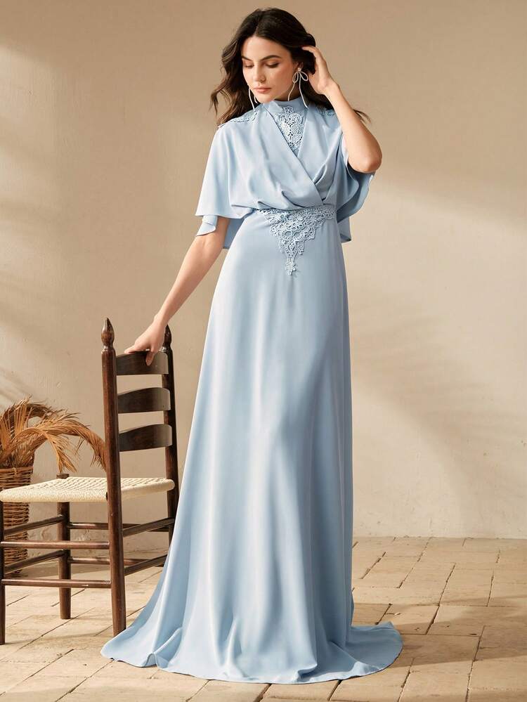 Women's Long Summer Dress With Floral Lace Design, Kaftan Style, Elegant, Waist Cinched, Flared Skirt, Suitable For New Year, Christmas, Valentine's Day