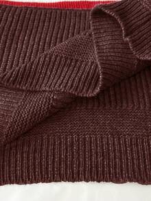 Elamini 女士休闲旗帜图案提花针织毛衣，秋冬款 - 鏽棕色 - 查看 6