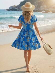 Sylviya Đầm nữ kiểu dáng thường ngày in hoa, xếp ly, thích hợp cho kỳ nghỉ xuân/hè. - Nhiều màu - Xem 3