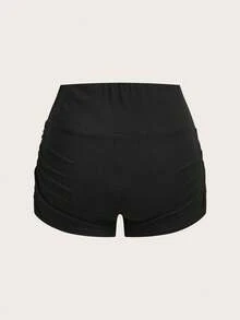 SHEIN EZwear 春夏新款休闲短裤套装，适合外出、日常穿着、派对、音乐节、返校、毕业典礼、度假、街头风、休闲、购物、城市漫步、运动、瑜伽、健身、网球等多种场合穿着，可外穿或内搭，高弹针织面料，褶皱设计，黑色、灰色迷彩印花，三件套，大码尺码 - 彩色 - 查看 8