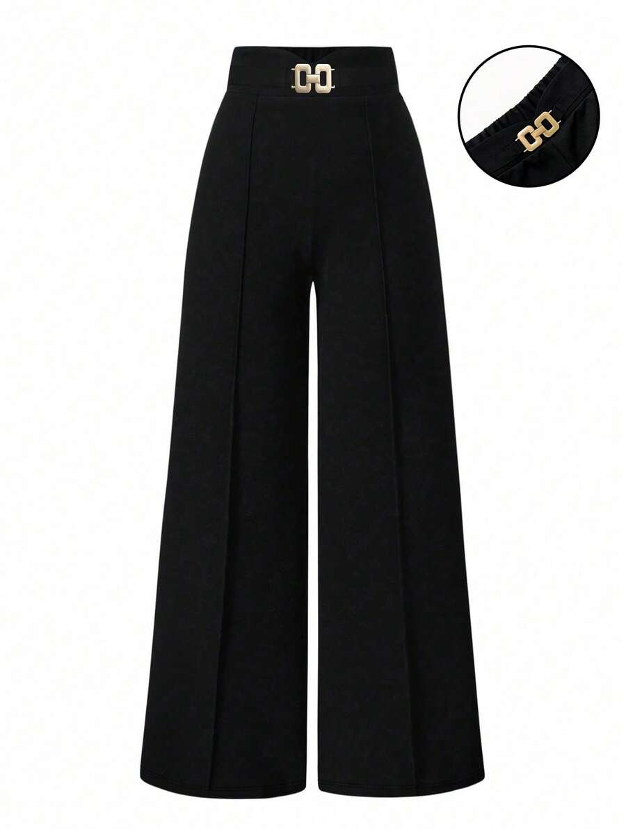 EMERY ROSE Quần ống rộng trang trí kim loại màu trơn cỡ lớn thanh lịch - màu đen - Xem 1