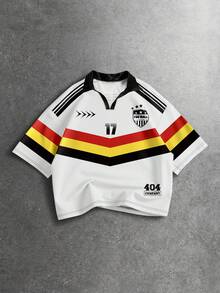 ROMWE MEN Men's Striped Numeral Print Short Sleeve Casual Commuter Polo Shirt - Multicolor - View 1