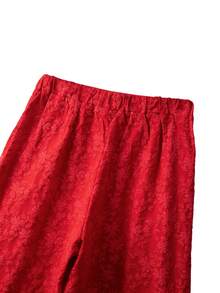 GlowEve CURVE Quần ống rộng vải jacquard xếp ly họa tiết cỡ lớn dành cho nữ, phong cách năm mới - Đỏ - Xem 5