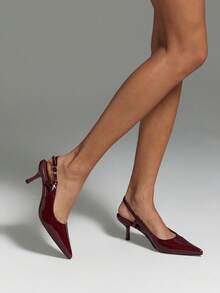 SHUZIA #LuxuryMuse Women's Burgundy Point Toe Slingback Pumps – Glossy, Chic & Elegant - Burgundy - View 2