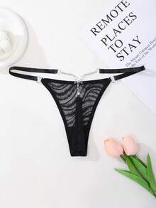 Sexy Breathable Animal-Print G-String, Rave - Black - View 2