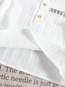 SHEIN Bộ 2 áo sơ mi cổ trụ màu xám phong cách thường ngày cho bé trai và quần cạp chun kẻ sọc, thích hợp cho tiệc sinh nhật, tiệc tối, biểu diễn, đám cưới, tiệc chào đón em bé, tiệc sinh nhật lần thứ 1 - Nhiều màu - Xem 4