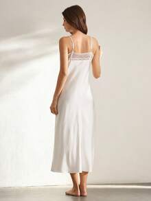 Ocili 女士纯色蕾丝拼接吊带睡裙 - 白色 - 查看 3