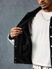 ROMWE MEN Street Life Men's Cross & Heart Print Patchwork Long Sleeve Casual Jacket - Black - View 10