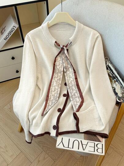 GlowEve CURVE קרדיגן סרוג עם שרוולים ארוכים בעיצוב טוויסט וצווארון קשיו לנשים במידות גדולות, סתיו/חורף