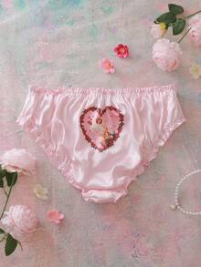 FloralLove Plus Size Women's Heart Print Ruffle Trim Fashion Panties - Pink - View 4