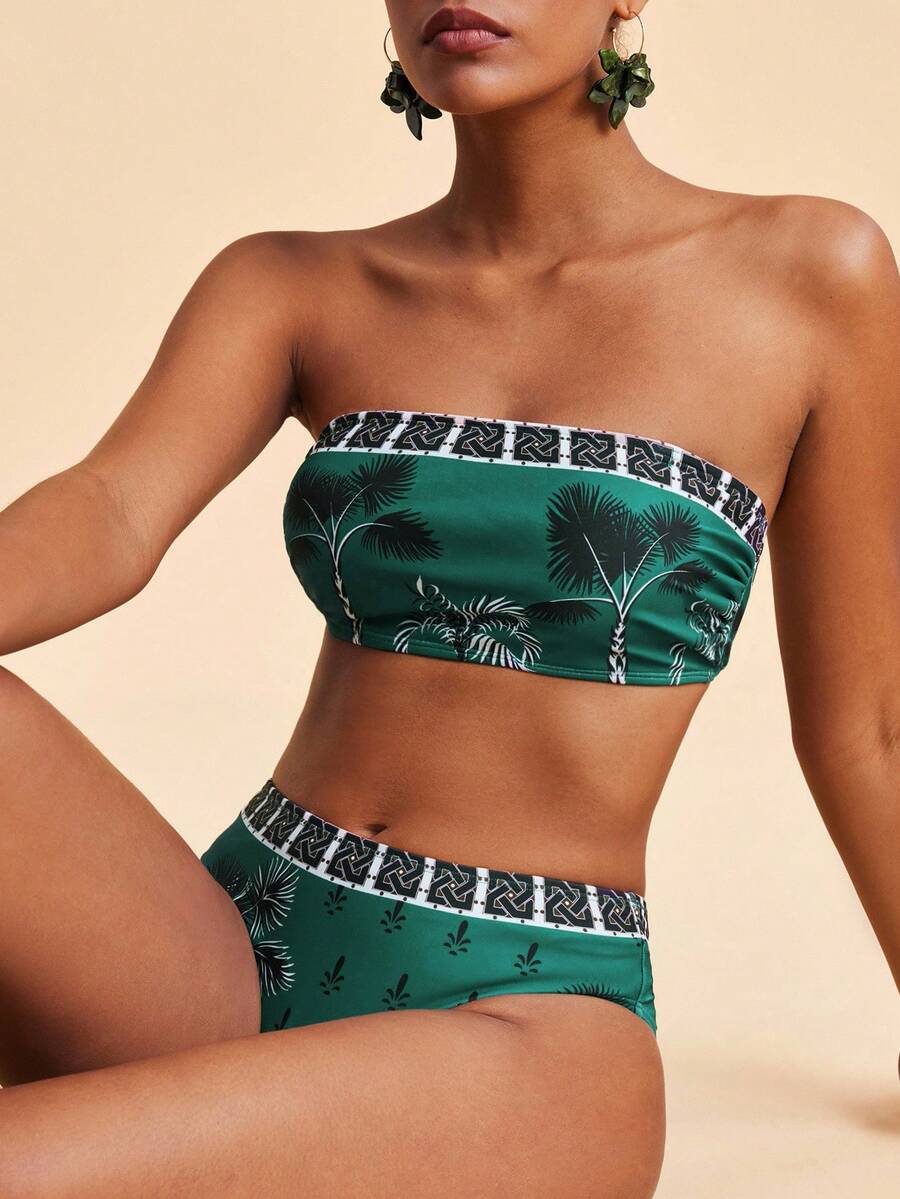 Travachic Women Floral Print Bandeau Bikini Set, Summer Outfits For Women, Swimwears For Woman Swimwear, Vacation, Flower, Graphic, Party, Beach, Elegant, Luxury, Chic,Casual,Vacation,Vacation Outfits Women,Vacation,Summer Holiday Outfits ,Holiday Outfits For Women,Holiday,Vacation Outfits For Women,Elegant,Going Out,Party,Beach,Beach Outfits For Women,Beach Skirt,Beach Set,Beach Outfit,Beach Outfit For Women,Summer,Summer Clothes,Summer Holiday Outfits,Flower,Graphic,Carmaval,Carnival,Festival,Spring To Summer - Multicolor - View 1