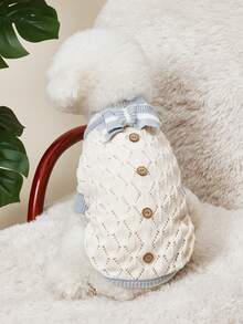 PETSIN 1 件宠物服装，狗/猫快乐小狗休闲时尚可爱舒适镂空针织毛衣 - 蓝色和白色 - 彩色 - 查看 1