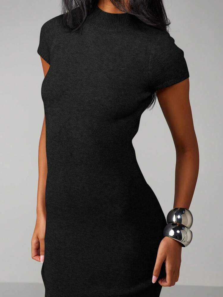 MISSGUIDED Ribbed Knit Cap Sleeve Maxi Sweater Dress Round Neckline Winter Fall Bodycon Midi Length Pullover