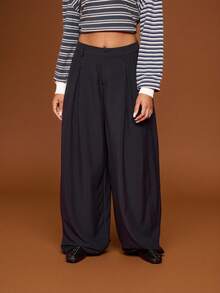 COUREZ 低腰宽松滑板裤，细条纹设计，Y2K街头风，可爱宽松秋冬假日新年女装，优雅百搭。 - 寶藍色 - 查看 4