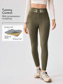 OutZeal Women Tummy Control Multi Pocket Outdoor Legging Hiking Camping - Army Green - View 2